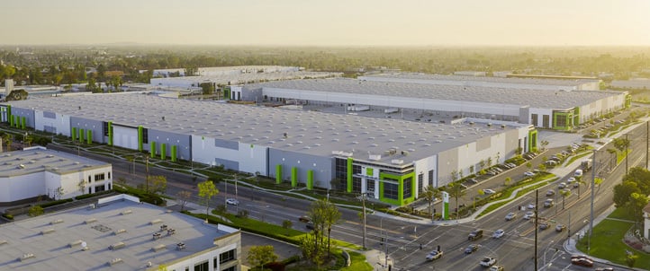 Aerial view of logistics buildings in the United States.