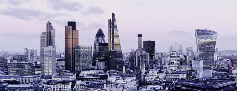 Skyscrapers rise above a city